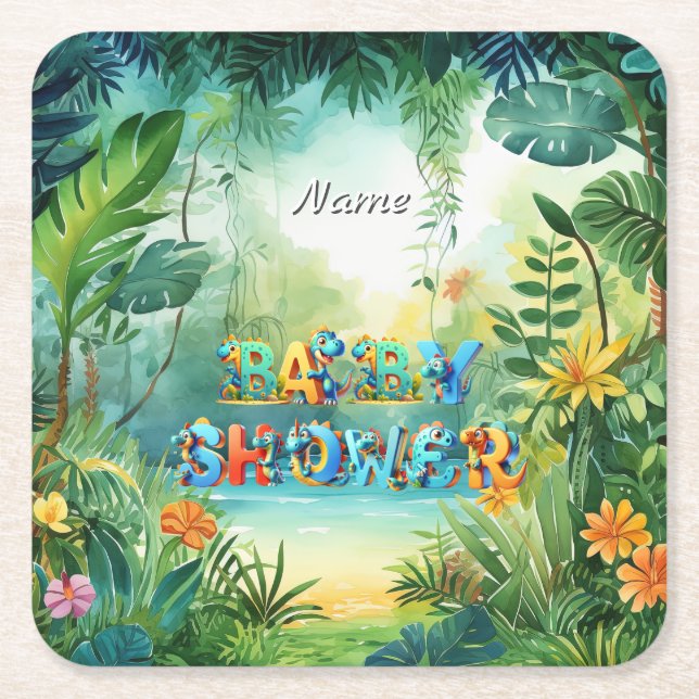 Posavasos Cuadrado De Papel Monstruo de papel de dinosaurio (Anverso)