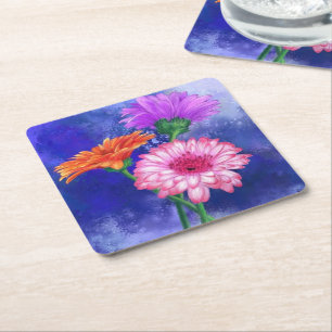 Posavasos Cuadrado De Papel Monstruo de papel de Gerbera Daisies