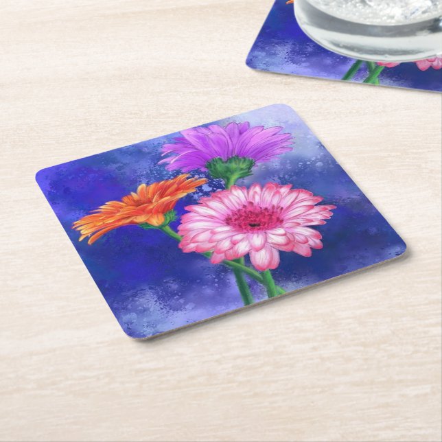 Posavasos Cuadrado De Papel Monstruo de papel de Gerbera Daisies (En perspectiva)