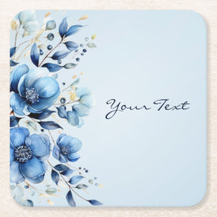 Posavasos Cuadrado De Papel Monstruo de papel de las flores azules de color de
