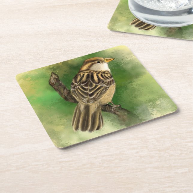 Posavasos Cuadrado De Papel Monstruo de papel de pájaro (En perspectiva)