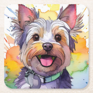 Posavasos Cuadrado De Papel Monstruo de papel de perro de Yorkshire Terrier