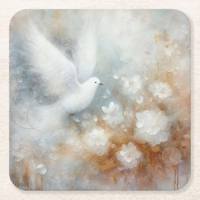 Posavasos Cuadrado De Papel Monstruo de papel floral de la boda Dove (Anverso)