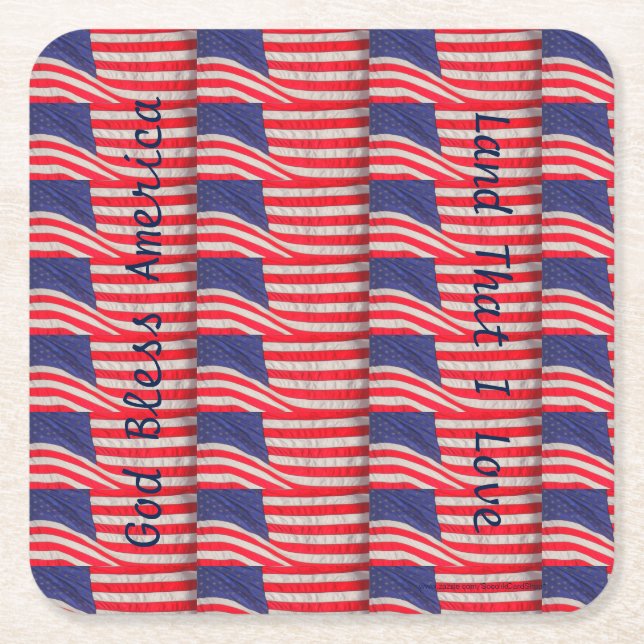Posavasos Cuadrado De Papel Monstruo de papel patriótico, banderas estadounide (Anverso)