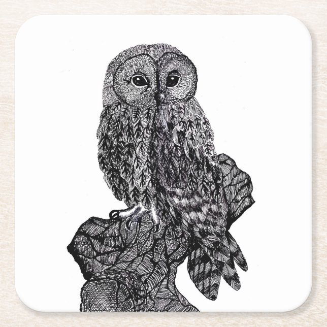 Posavasos Cuadrado De Papel Monstruo de tablas de búho (Anverso)