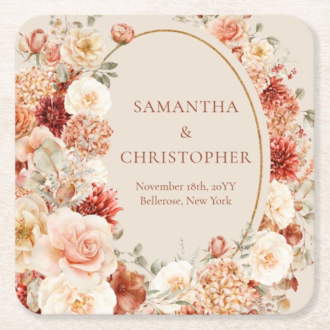 Posavasos Cuadrado De Papel Monstruo del eucalipto floral Boho terracotta burg (Anverso)