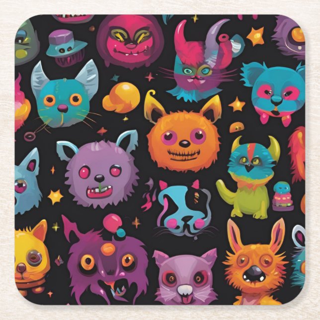 Posavasos Cuadrado De Papel Monstruo descabellado (Anverso)