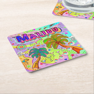 Posavasos Cuadrado De Papel Monstruo objetivo de vacaciones de Malibu