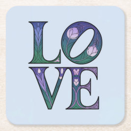 Posavasos Cuadrado De Papel Montaje de montaña de estilo Art Nouveau LOVE