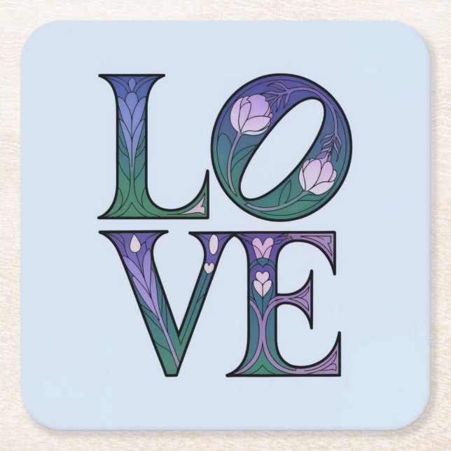 Posavasos Cuadrado De Papel Montaje de montaña de estilo Art Nouveau LOVE (Anverso)