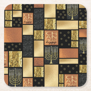 Posavasos Cuadrado De Papel Montaje dorado de Chanukah