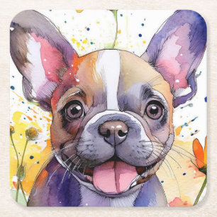 Posavasos Cuadrado De Papel Montaña de papel de Bulldog francesa