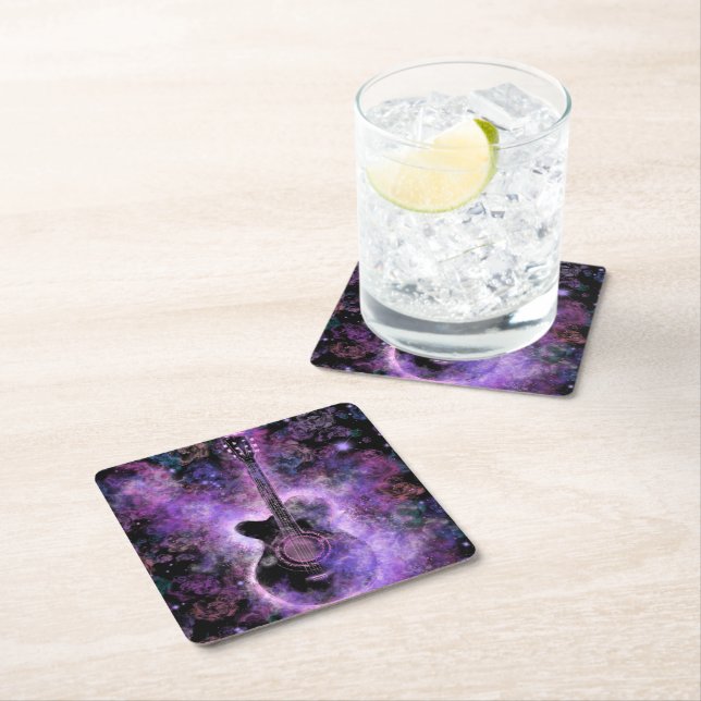 Posavasos Cuadrado De Papel Montaña de papel de Guitsr de rock (In situ)