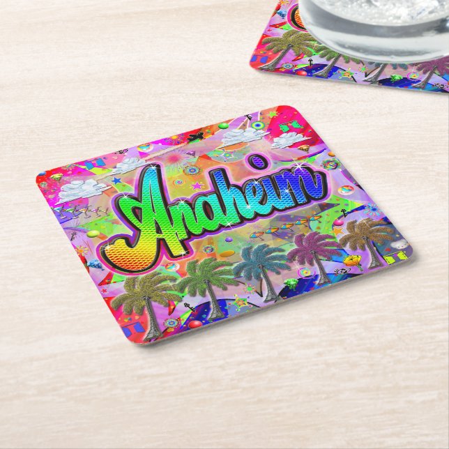 Posavasos Cuadrado De Papel Montaña rusa Anaheim Vista Express (En perspectiva)