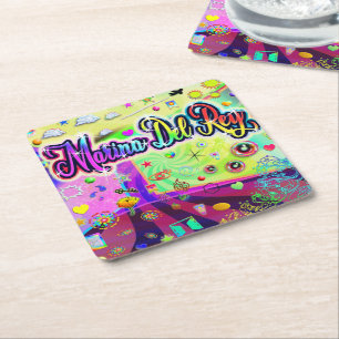 Posavasos Cuadrado De Papel Montaña Rusa de Energía Fría de Marina Del Rey