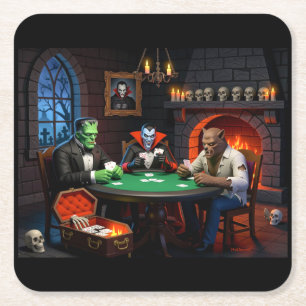 Posavasos Cuadrado De Papel Montaña Rusa de Poker de Monstruos de Halloween