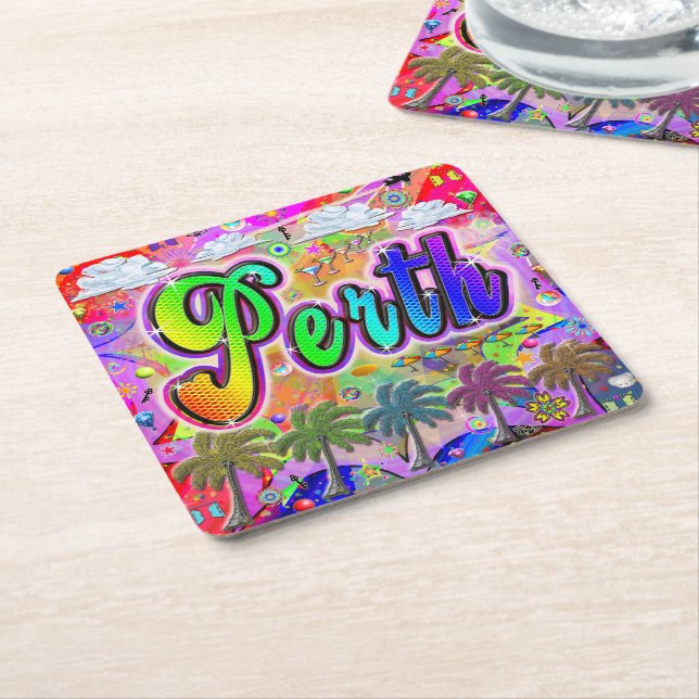 Posavasos Cuadrado De Papel Montaña Rusa Perth Vista Express (En perspectiva)