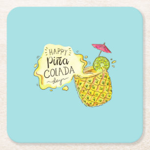 Posavasos Cuadrado De Papel Montaña rusa temática de Pina Colada