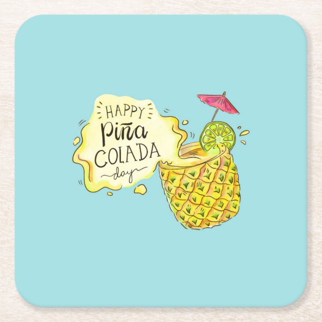 Posavasos Cuadrado De Papel Montaña rusa temática de Pina Colada (Anverso)
