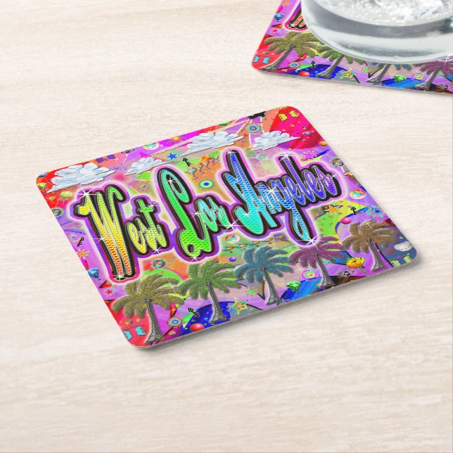 Posavasos Cuadrado De Papel Montaña Rusa Vista Express de West Los Ángeles (En perspectiva)