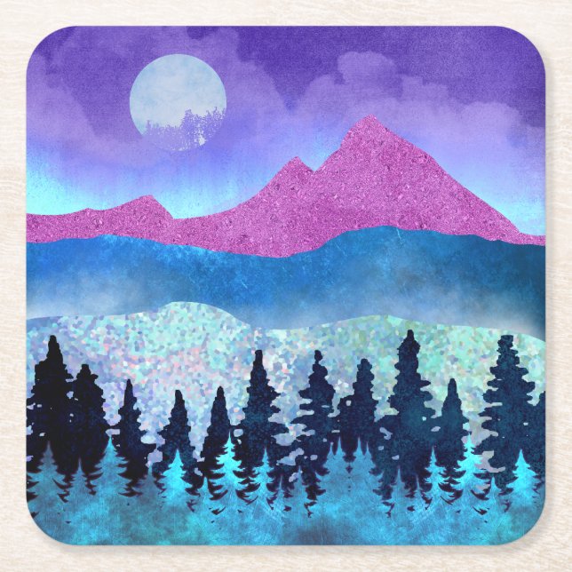 Posavasos Cuadrado De Papel Montañas Amethyst Mist (Anverso)