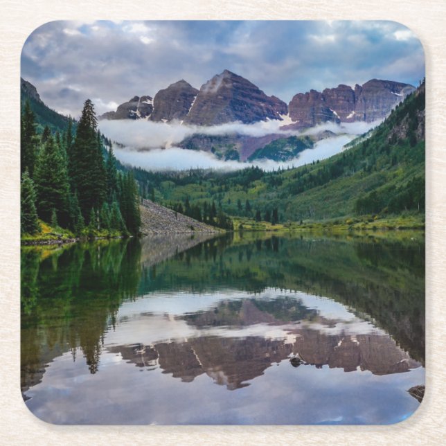 Posavasos Cuadrado De Papel Montañas | Aspen Colorado (Anverso)