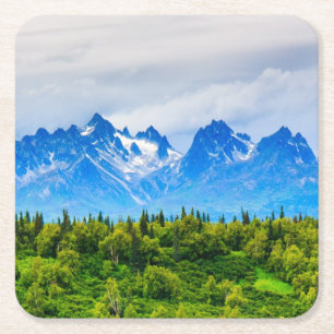 Posavasos Cuadrado De Papel Montañas majestuosas de Alaska