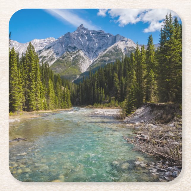 Posavasos Cuadrado De Papel Montañas | Parque nacional Banff, Rockies Canadien (Anverso)