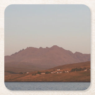 Posavasos Cuadrado De Papel Montañas Skye Cuillin Cielo Rojo Dramático Arte Es