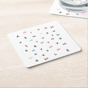 Posavasos Cuadrado De Papel Montura De Papel Hangul Y Alfabeto