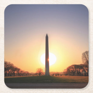 Posavasos Cuadrado De Papel Monumento a Washington al atardecer