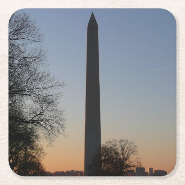 Posavasos Cuadrado De Papel Monumento a Washington al atardecer (Anverso)