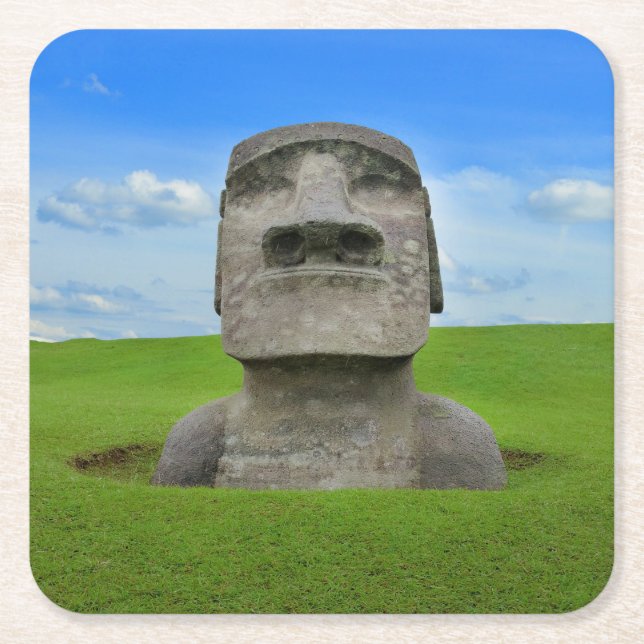 Posavasos Cuadrado De Papel Monumento al turismo en la isla de Pascua (Anverso)