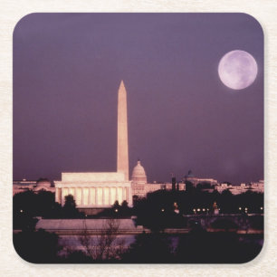 Posavasos Cuadrado De Papel Monumento de Washington, el capitolio y Jefferson