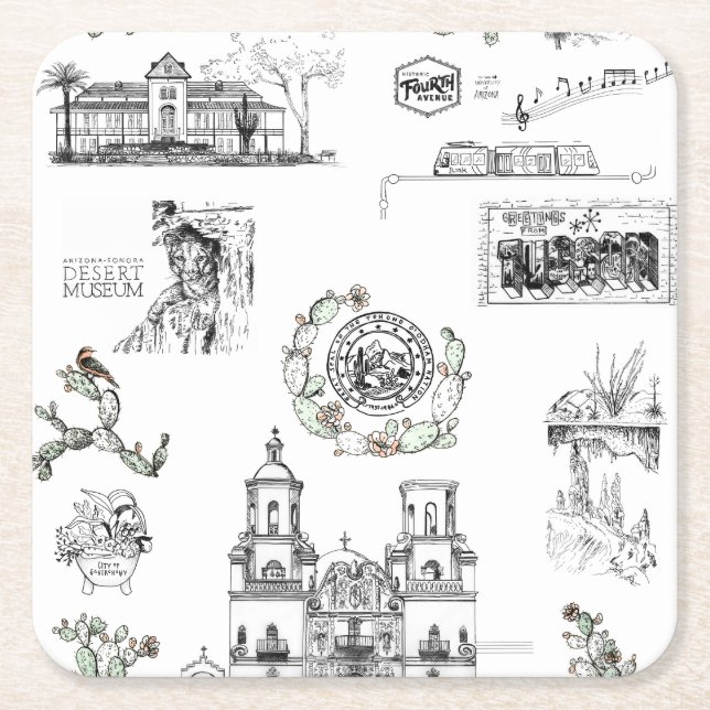 Posavasos Cuadrado De Papel Monumentos emblemáticos de Arizona (Anverso)