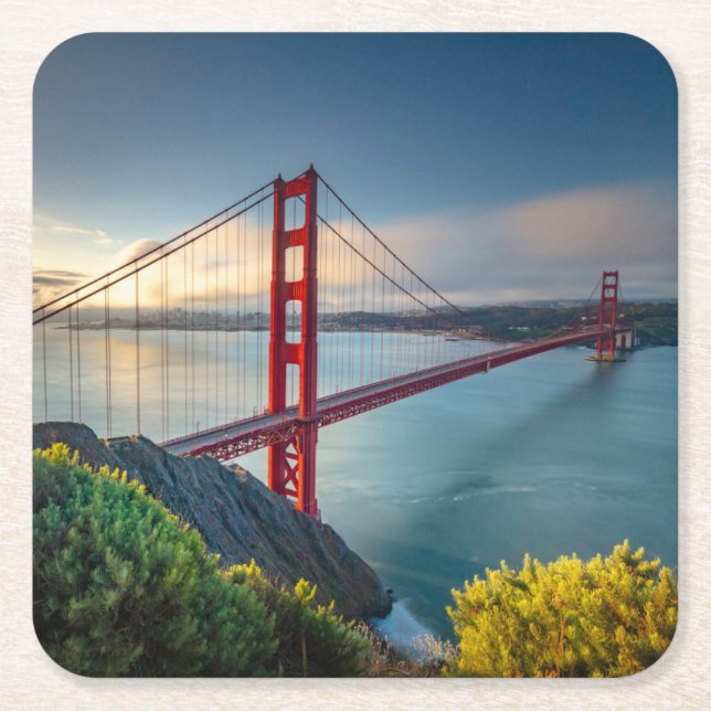 Posavasos Cuadrado De Papel Monumentos | Golden Gate San Francisco (Anverso)