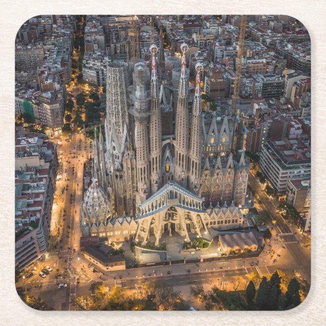 Posavasos Cuadrado De Papel Monumentos | La Sagrada Familia (Anverso)