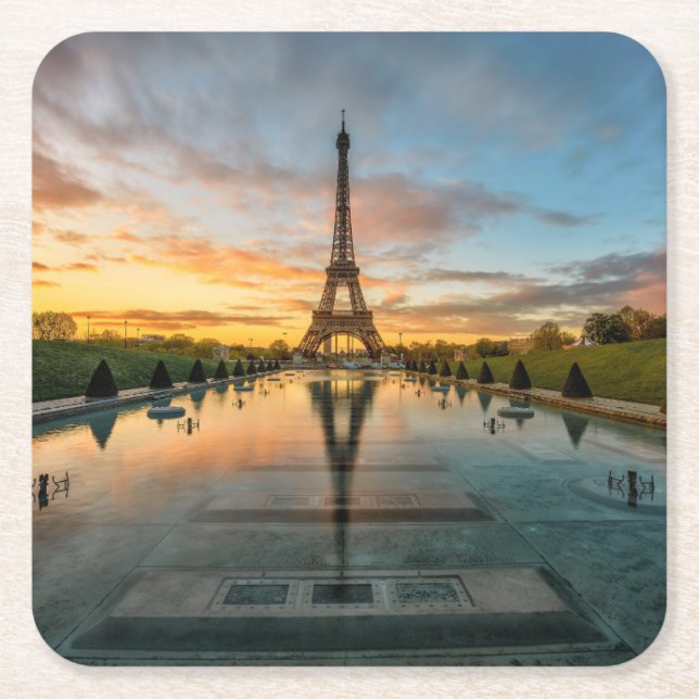 Posavasos Cuadrado De Papel Monumentos | Torre Eiffel (Anverso)