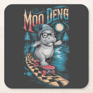 Posavasos Cuadrado De Papel Moo Deng Hippo encantador