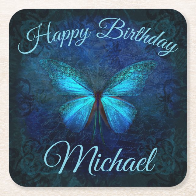 Posavasos Cuadrado De Papel Moody Blue Butfly Paper Coaster (Anverso)