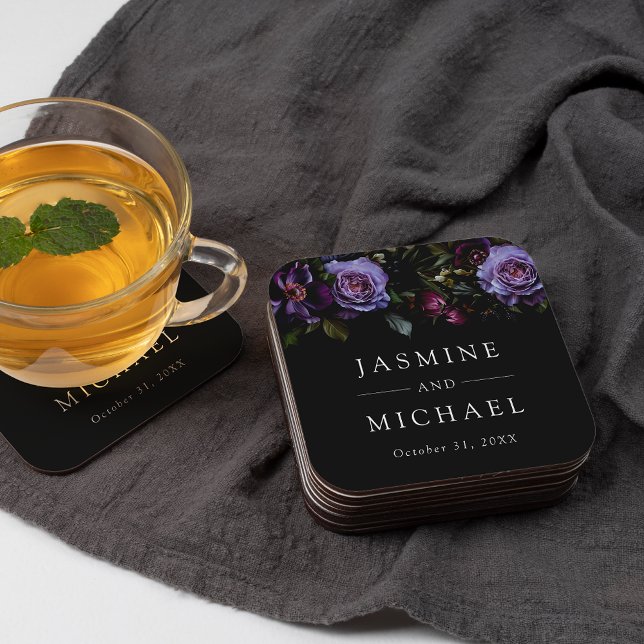 Posavasos Cuadrado De Papel Moody Gothic Purple Floral Boda (Subido por el creador)