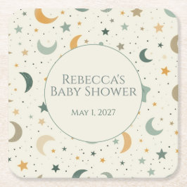 Posavasos Cuadrado De Papel Moon and Stars Boho Baby Adoption Shower
