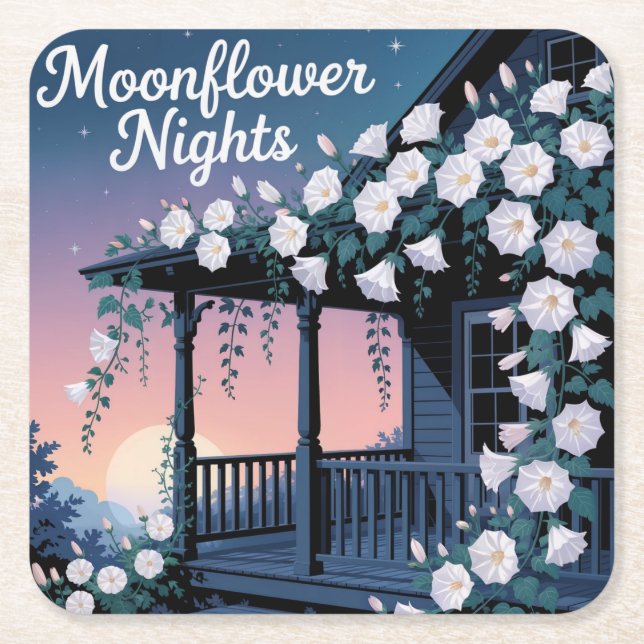 Posavasos Cuadrado De Papel Moonflower Nights Romantic Coaster Set (Anverso)