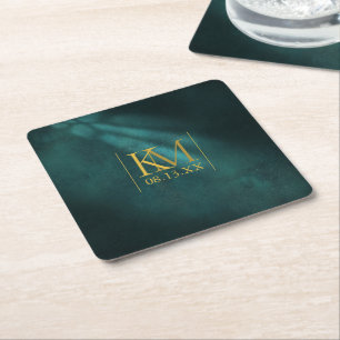 Posavasos Cuadrado De Papel Moonlight Romance Boda Emerald Green ID881