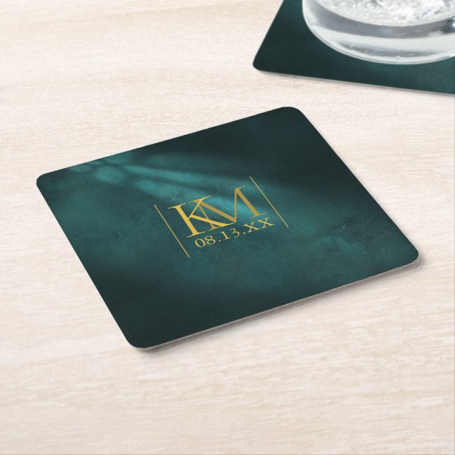 Posavasos Cuadrado De Papel Moonlight Romance Boda Emerald Green ID881 (En perspectiva)