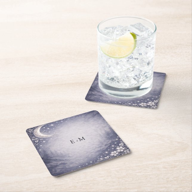 Posavasos Cuadrado De Papel Moonlit Grove Celestial Woodland Wedding (In situ)