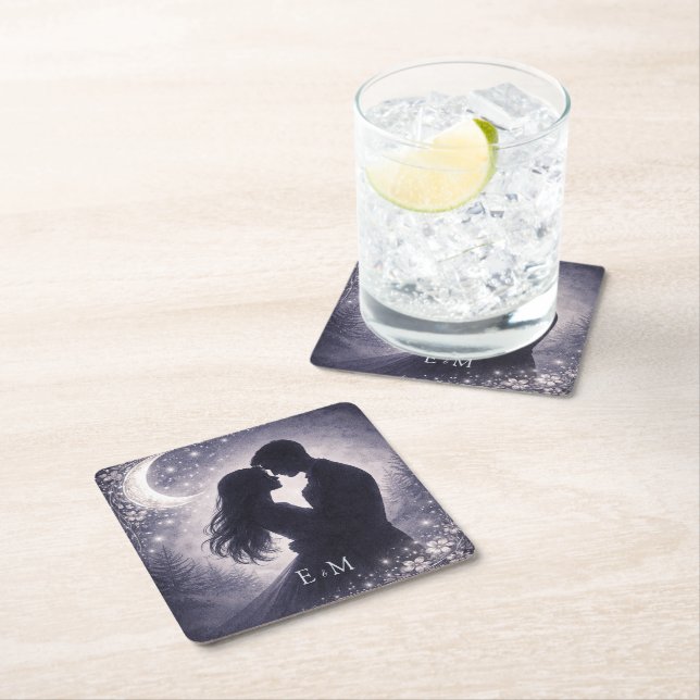 Posavasos Cuadrado De Papel Moonlit Grove Celestial Woodland Wedding (In situ)