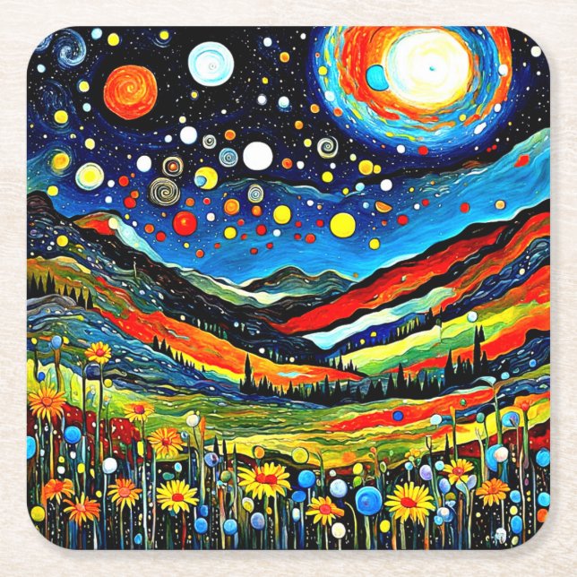 Posavasos Cuadrado De Papel Moonlit Mountain Meadow 4 (Anverso)