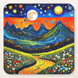 Posavasos Cuadrado De Papel Moonlit Mountain Meadow 5