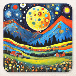 Posavasos Cuadrado De Papel Moonlit Mountain Meadow 6